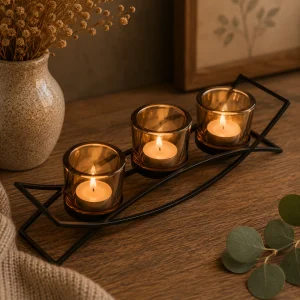 Centrepiece Iron Votive Candle Holder β 3 Cup Silhouette