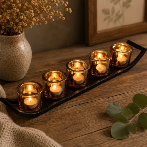 Centrepiece Iron Votive Candle Holder – 5 Cup Ledge