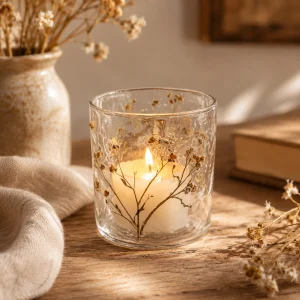 Natural Floral Glass – Straight Candle Holder – Margarita – (8x8cm)