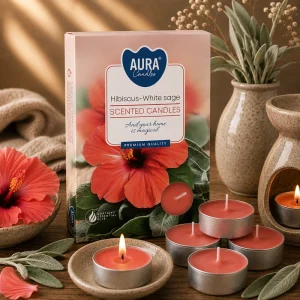 Set of 6 Scented Tealights - Hibiscus and White Sage