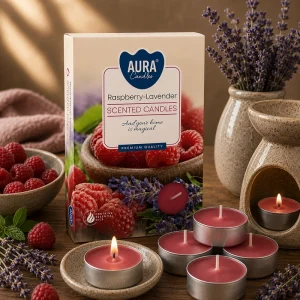 Set of 6 Scented Tealights – Raspberry and White Lavender