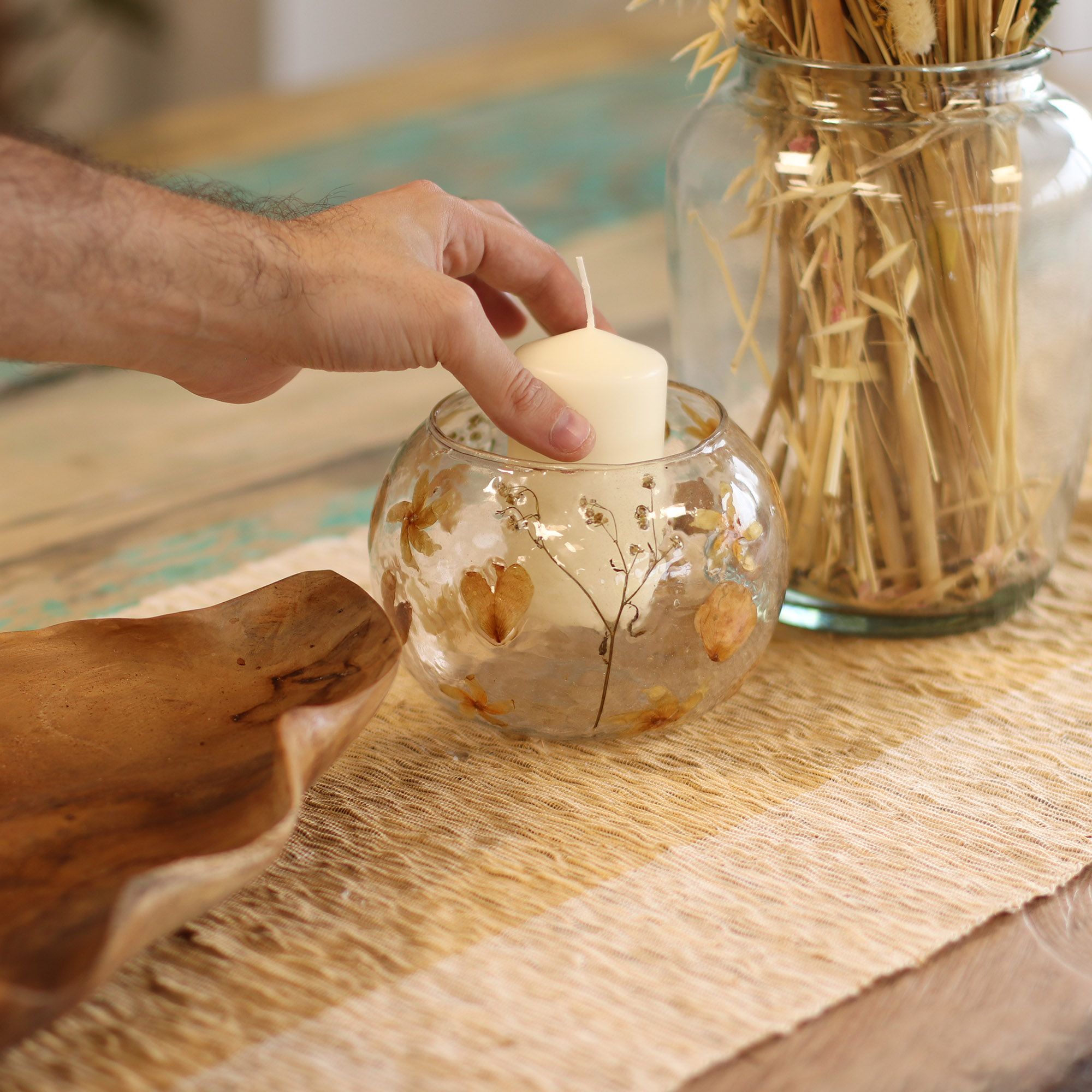 Natural Floral Glass - Large Bowl Candle Holder - Rosa - (12x13cm) - Image 7