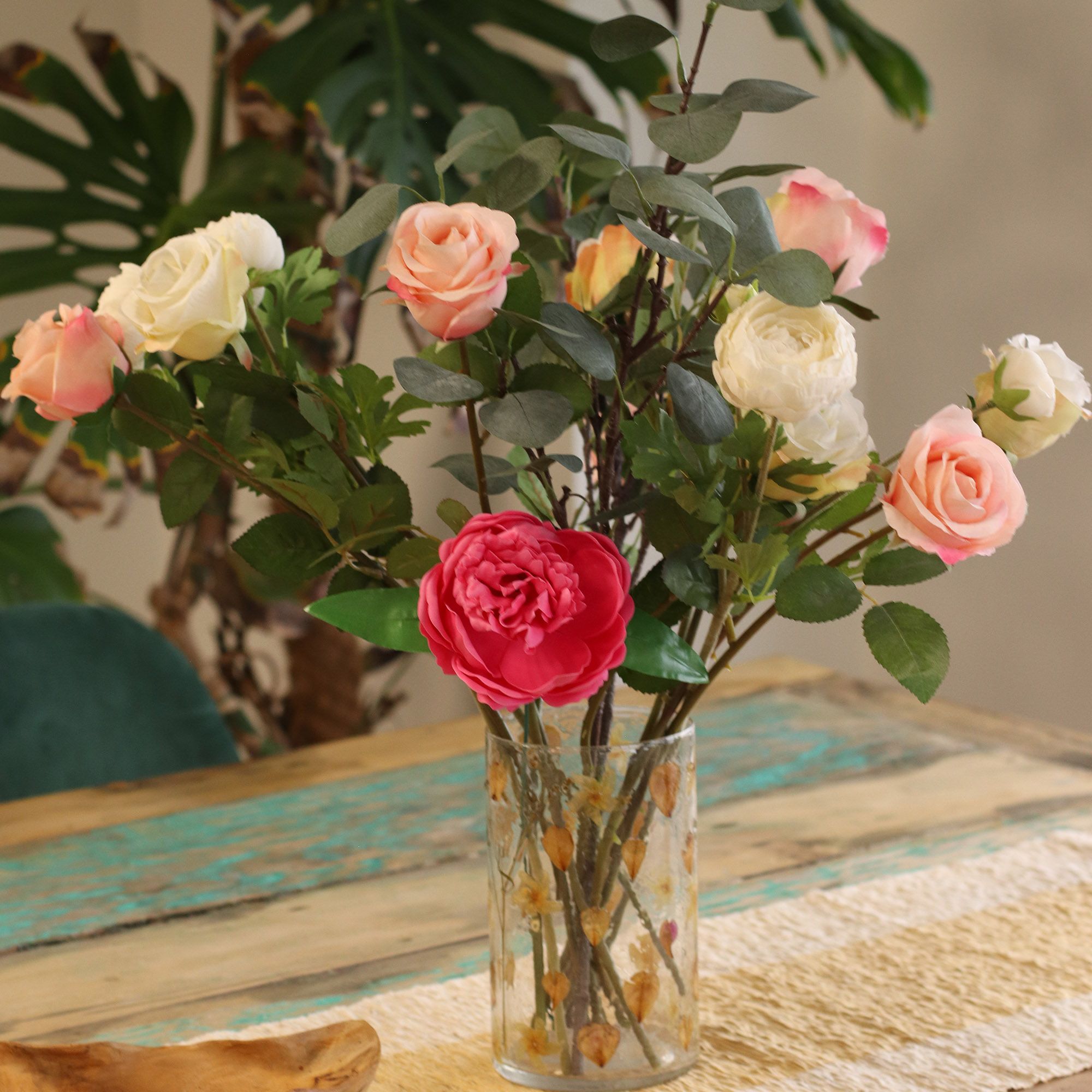 Natural Floral Glass - Tall Vase Candle Holder - Rose - (19x11cm) - Image 2