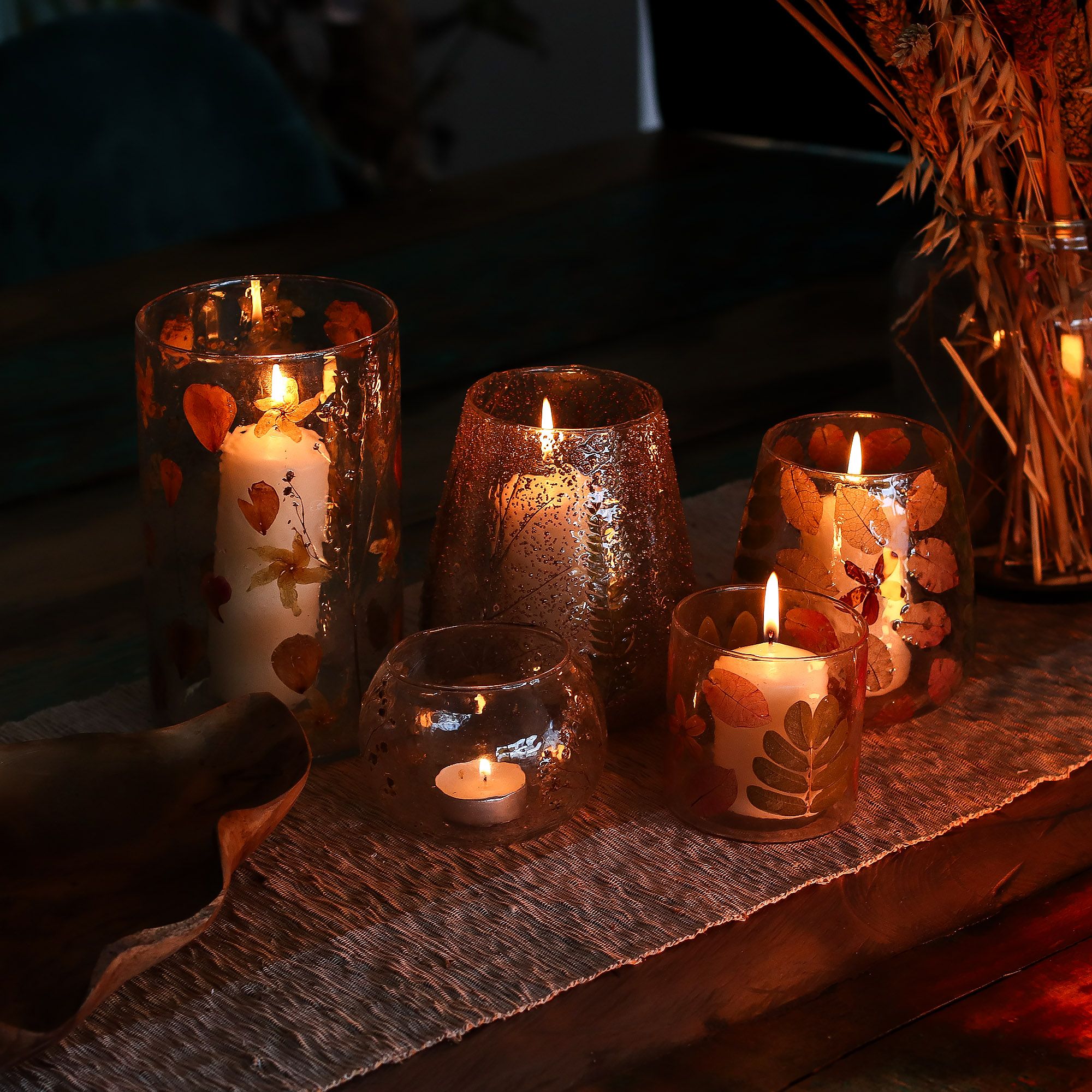 Natural Floral Glass - Tall Vase Candle Holder - Rose - (19x11cm) - Image 4