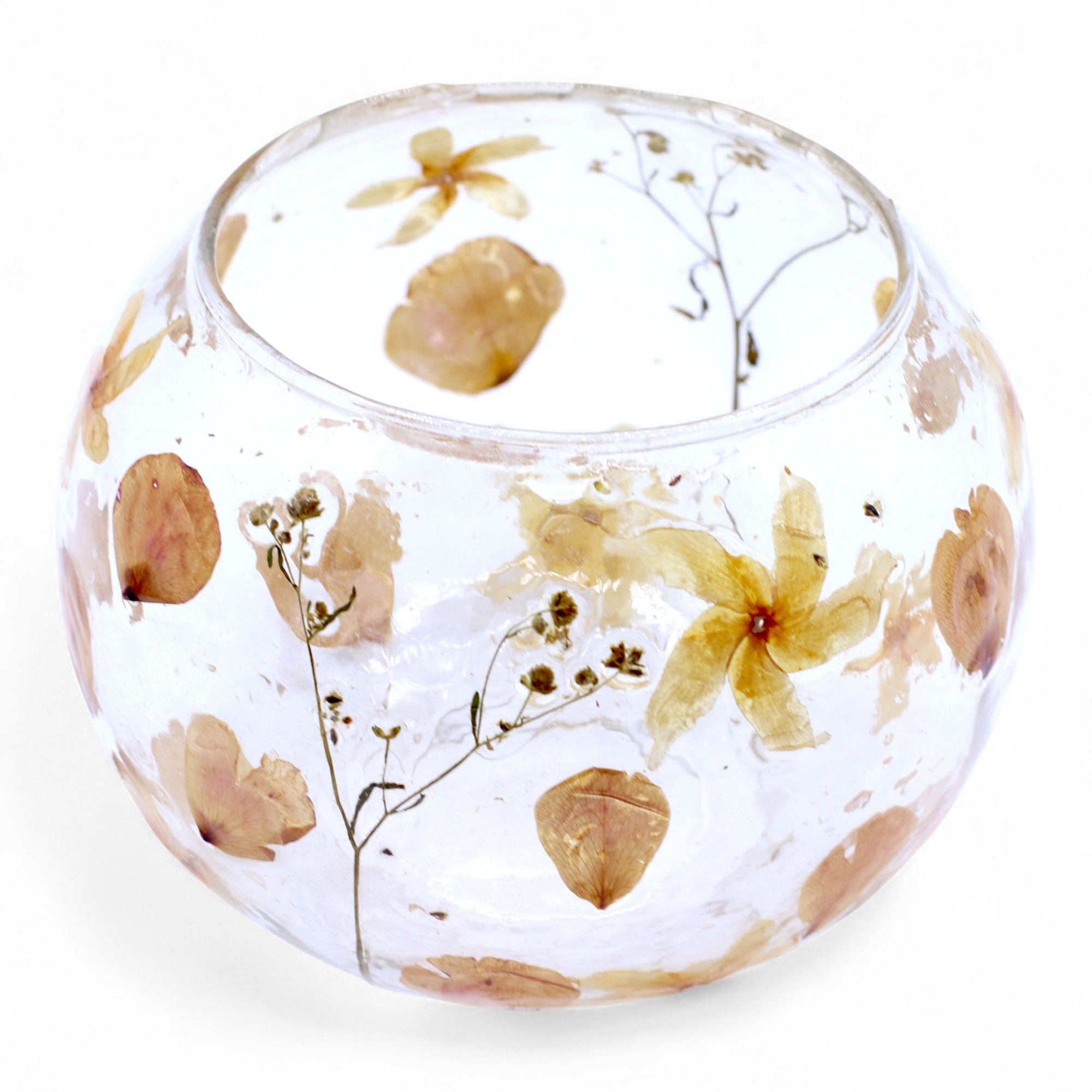 Natural Floral Glass - Large Bowl Candle Holder - Rosa - (12x13cm) - Image 3