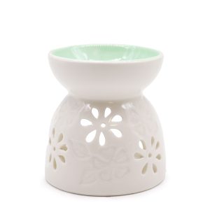 Classic White Oil Burner - Floral with Teal Well