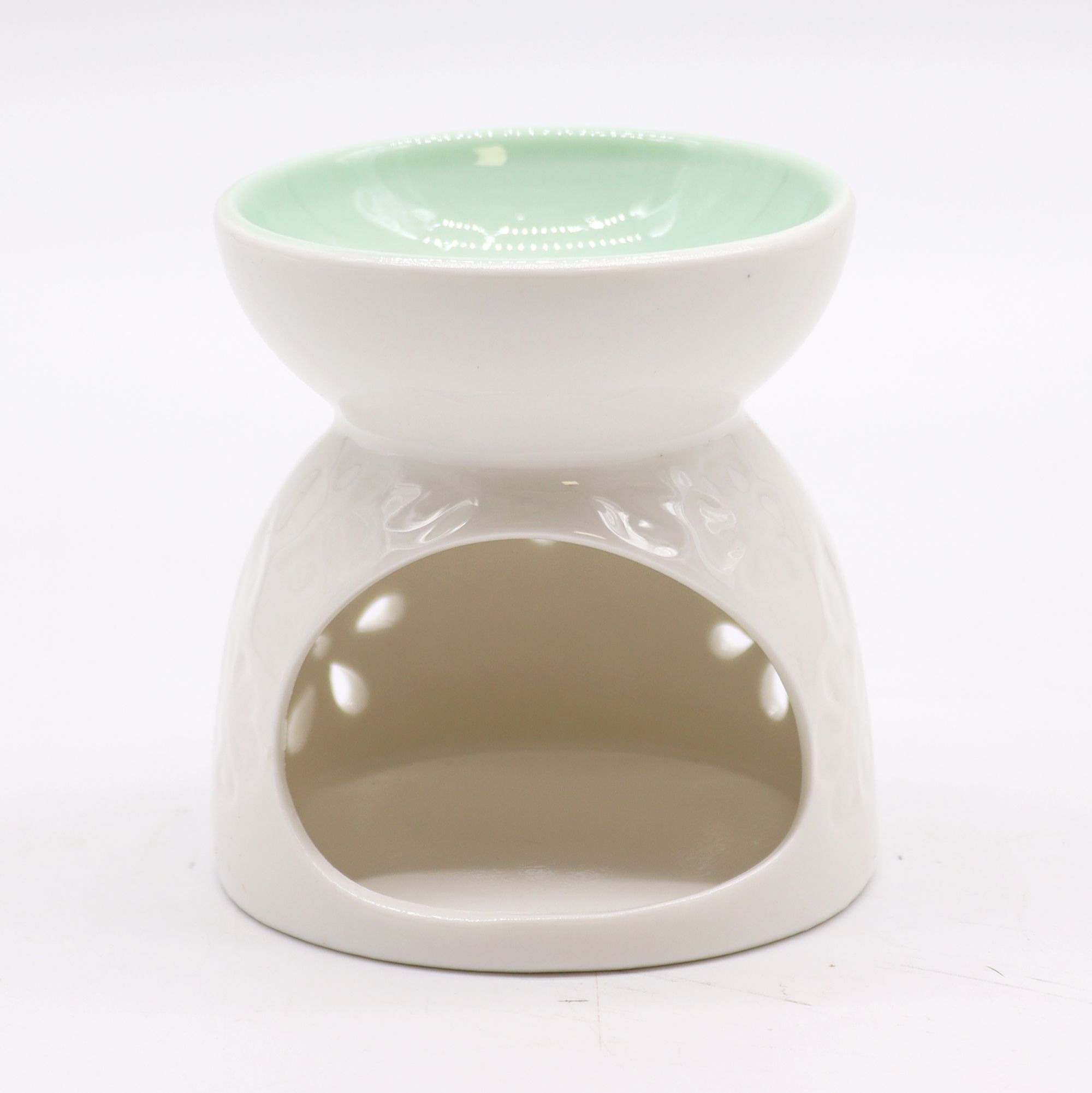 Classic White Oil Burner - Floral with Teal Well - Image 3