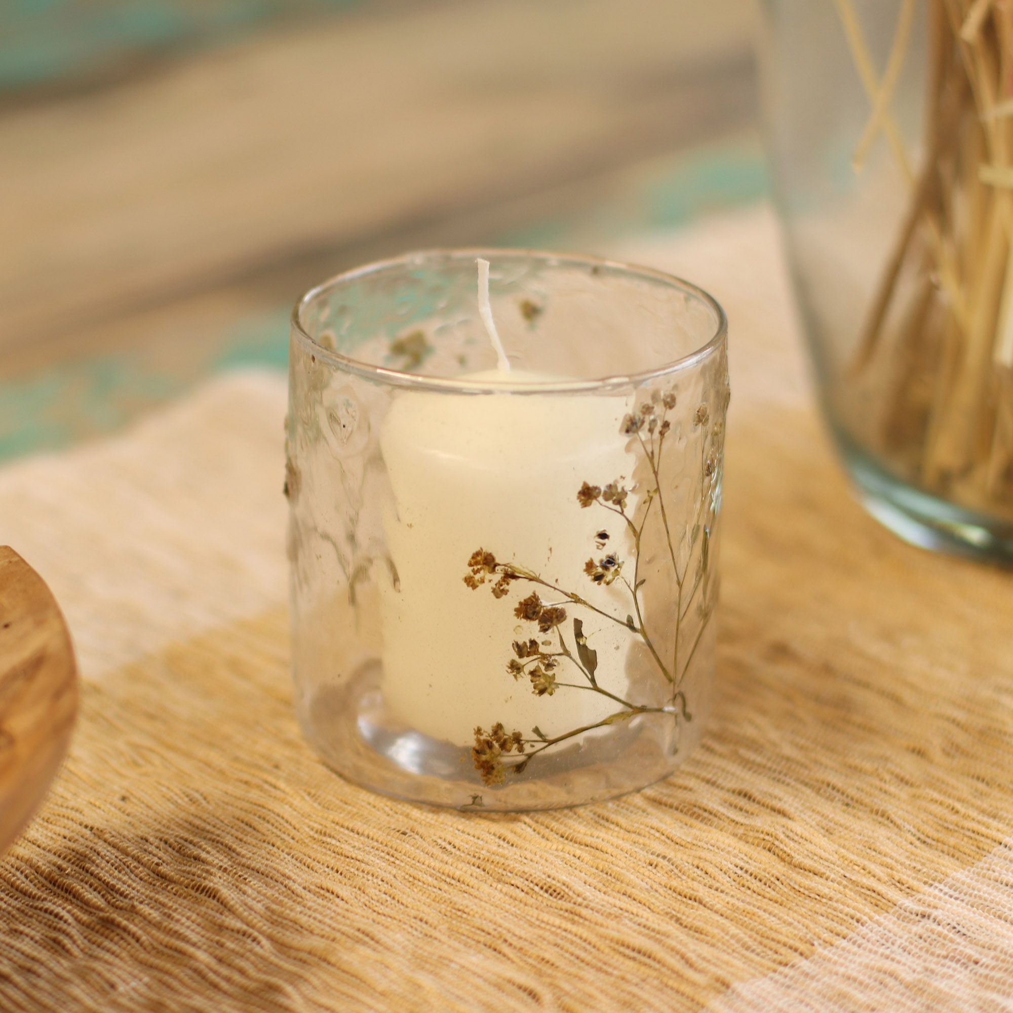 Natural Floral Glass - Straight Candle Holder - Margarita - (8x8cm) - Image 8