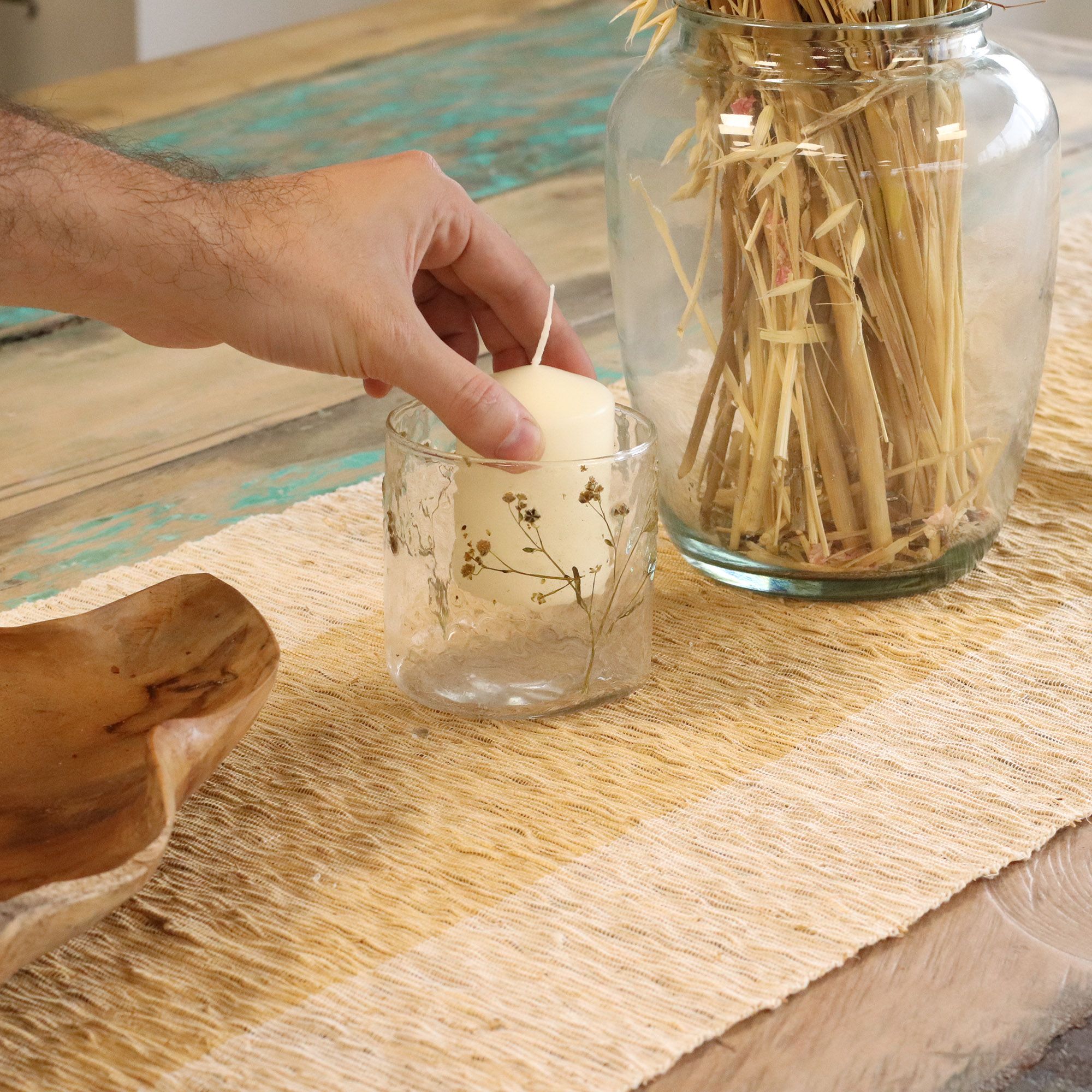 Natural Floral Glass - Straight Candle Holder - Margarita - (8x8cm) - Image 6