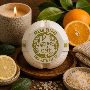 Fresh Citrus Luxury Bath Fizzer – Handmade Bath Bomb by Agnes + Cat