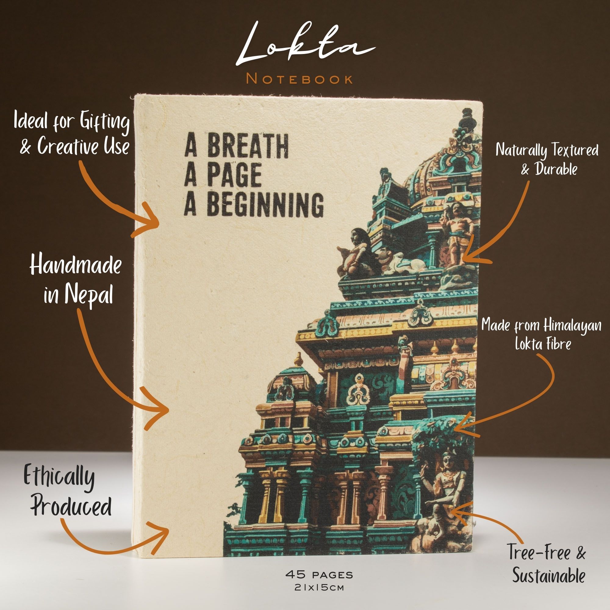Handmade Lokta Paper Journal – A Breath, A Page, A Beginning – Large, 21 × 15 cm – 45 Leaves - Image 2
