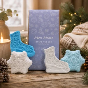 Break the Ice Christmas Bath Bomb Gift Set with four handcrafted festive bath bombs in seasonal gift packaging.