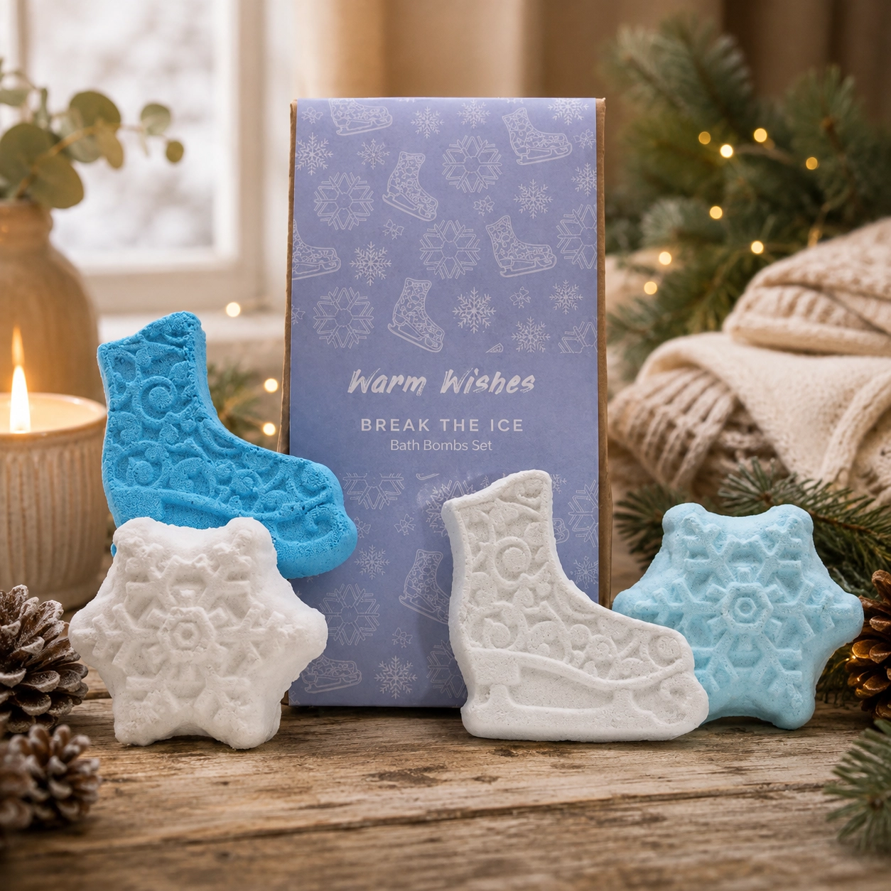 Break the Ice Christmas Bath Bomb Gift Set with four handcrafted festive bath bombs in seasonal gift packaging.